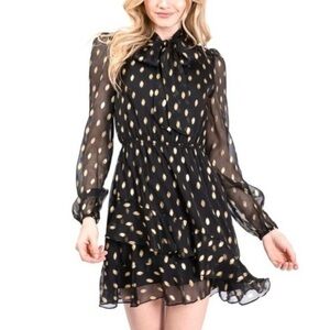 Idem Ditto Black and Gold Polka Dot Dress